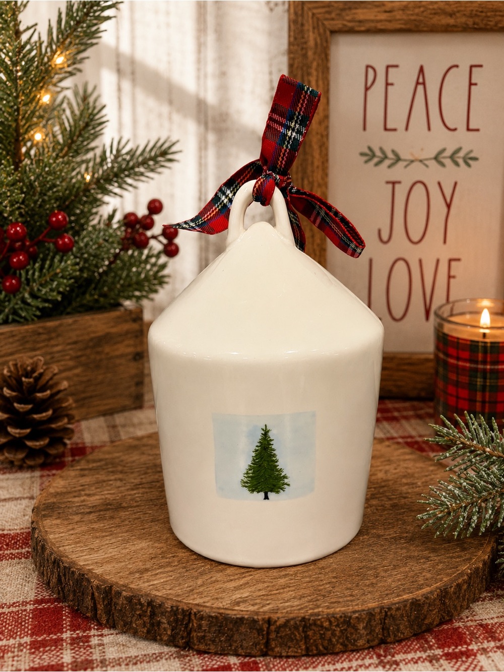 Rae Dunn PEACE Ceramic Birdhouse Luminary Christmas Decor - Picture 3 of 5